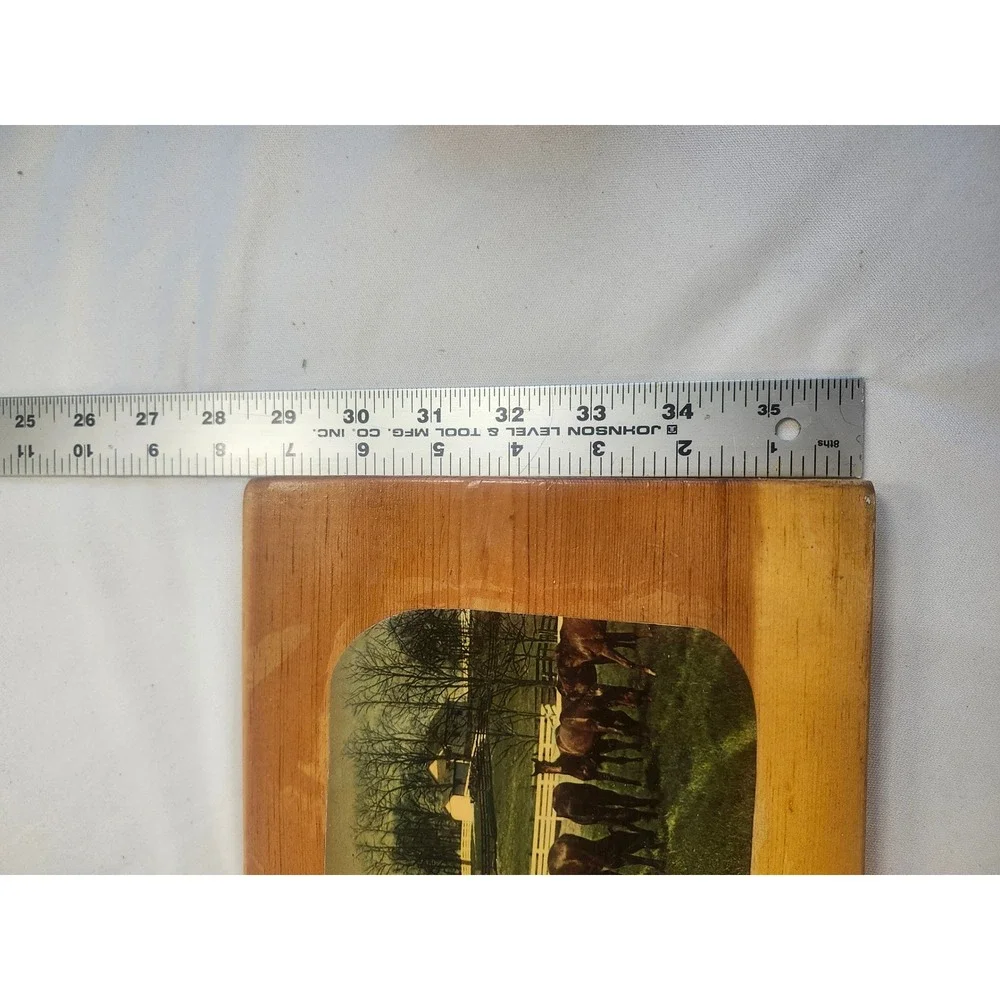 Vintage Wood Plaque Horse Farm Scene Rustic Country Wall Decor Equestrian Art